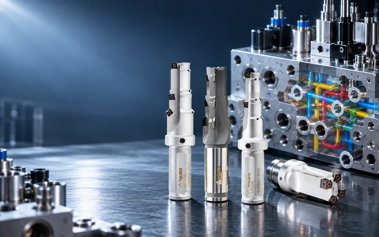 Precision cavity reamers and form tools for SUS Hydraulics-type cartridge valve cavities