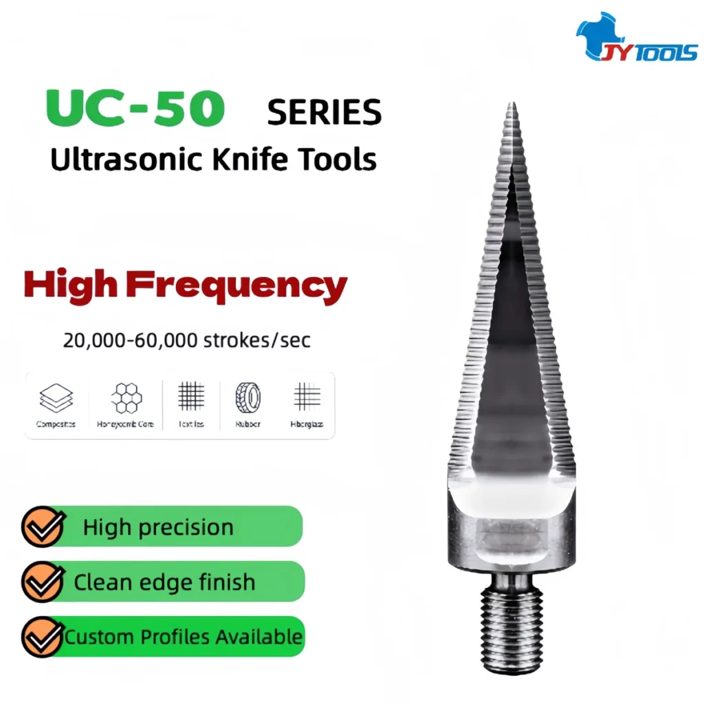 UC-50 Series ultrasonic knife tools – ribbed/serrated profile for enhanced grip on fibrous materials