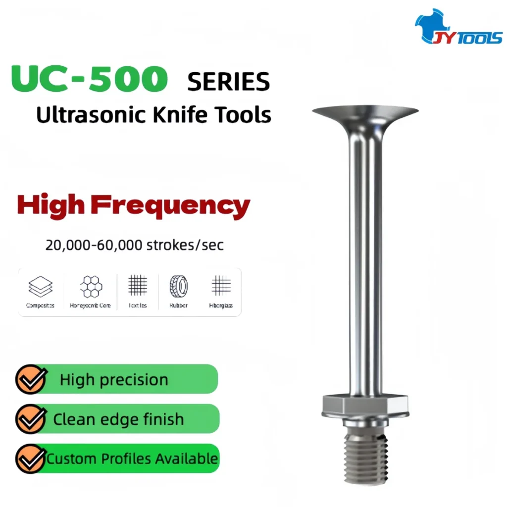 UC-500 Series ultrasonic knife tools – extended shaft with flared tip for deeper reach applications
